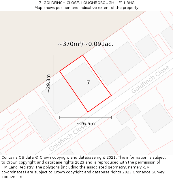 7, GOLDFINCH CLOSE, LOUGHBOROUGH, LE11 3HG: Plot and title map