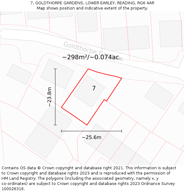 7, GOLDTHORPE GARDENS, LOWER EARLEY, READING, RG6 4AR: Plot and title map