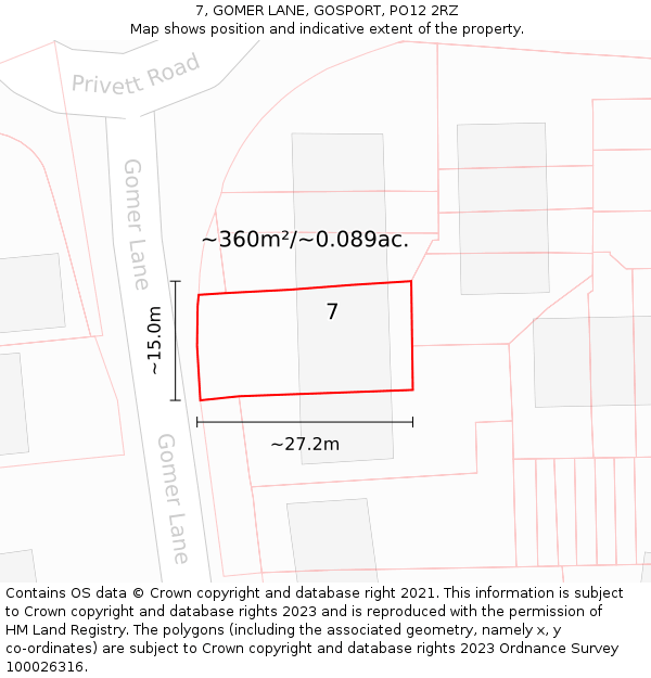 7, GOMER LANE, GOSPORT, PO12 2RZ: Plot and title map