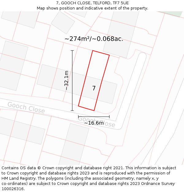 7, GOOCH CLOSE, TELFORD, TF7 5UE: Plot and title map