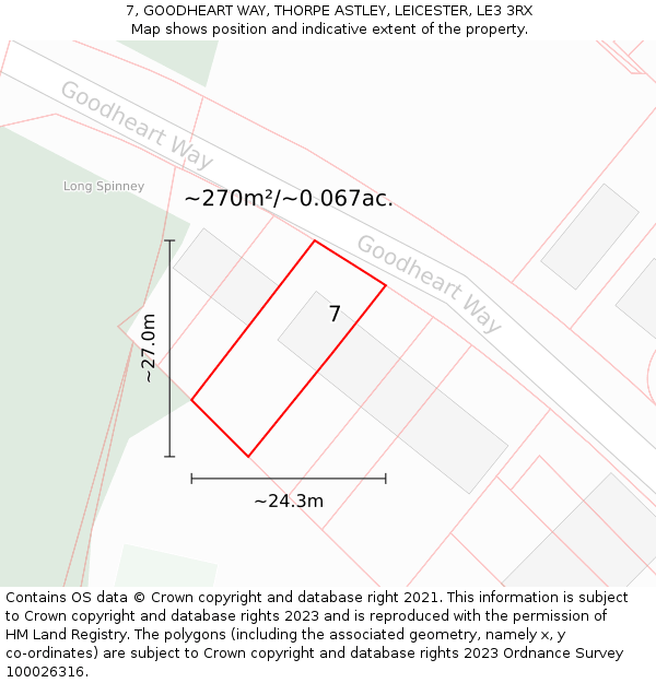 7, GOODHEART WAY, THORPE ASTLEY, LEICESTER, LE3 3RX: Plot and title map