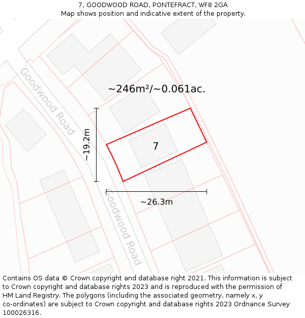 7, GOODWOOD ROAD, PONTEFRACT, WF8 2GA: Plot and title map