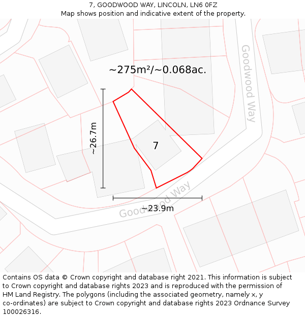 7, GOODWOOD WAY, LINCOLN, LN6 0FZ: Plot and title map