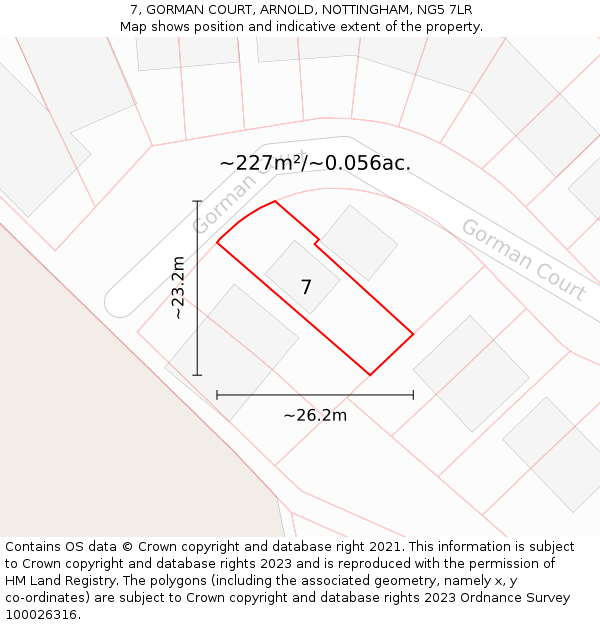 7, GORMAN COURT, ARNOLD, NOTTINGHAM, NG5 7LR: Plot and title map