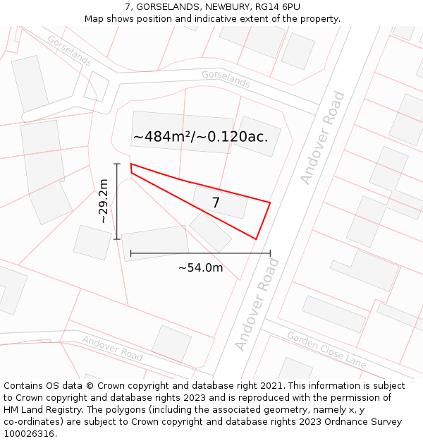 7, GORSELANDS, NEWBURY, RG14 6PU: Plot and title map