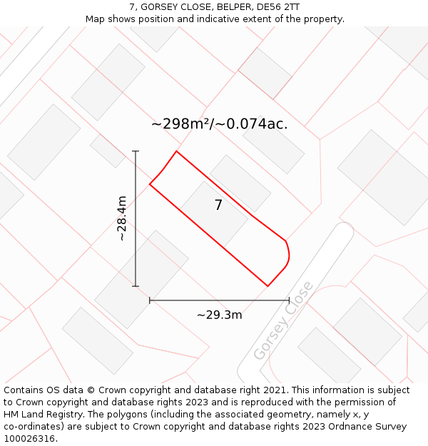 7, GORSEY CLOSE, BELPER, DE56 2TT: Plot and title map