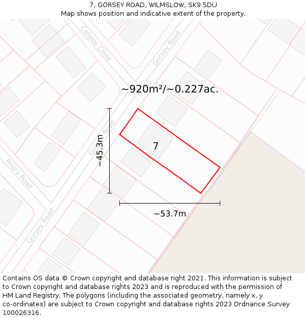 7, GORSEY ROAD, WILMSLOW, SK9 5DU: Plot and title map