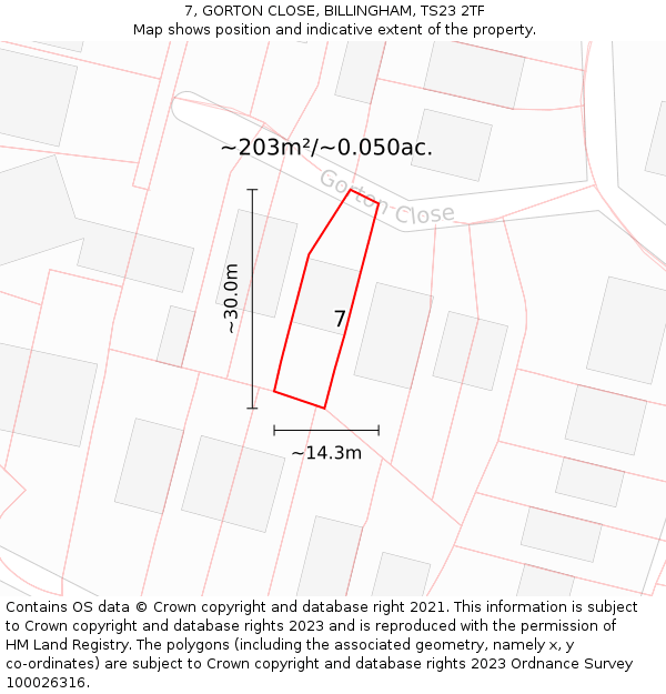 7, GORTON CLOSE, BILLINGHAM, TS23 2TF: Plot and title map