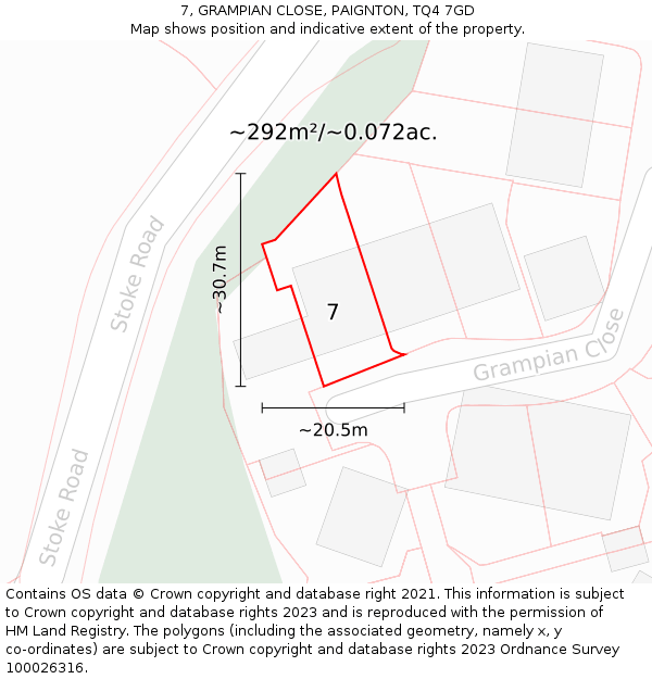 7, GRAMPIAN CLOSE, PAIGNTON, TQ4 7GD: Plot and title map
