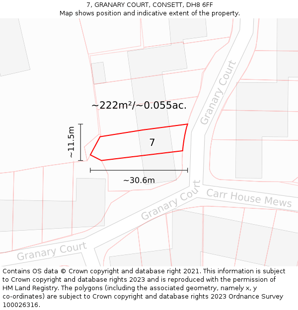 7, GRANARY COURT, CONSETT, DH8 6FF: Plot and title map