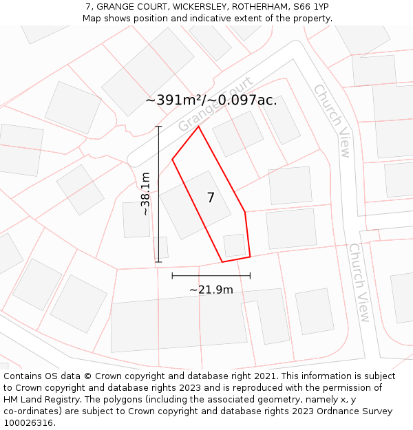 7, GRANGE COURT, WICKERSLEY, ROTHERHAM, S66 1YP: Plot and title map