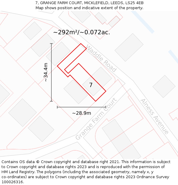 7, GRANGE FARM COURT, MICKLEFIELD, LEEDS, LS25 4EB: Plot and title map