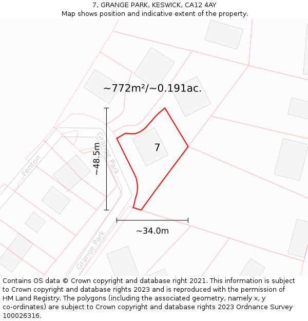 7, GRANGE PARK, KESWICK, CA12 4AY: Plot and title map