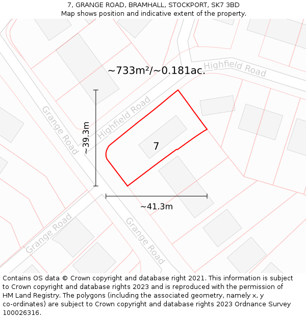 7, GRANGE ROAD, BRAMHALL, STOCKPORT, SK7 3BD: Plot and title map