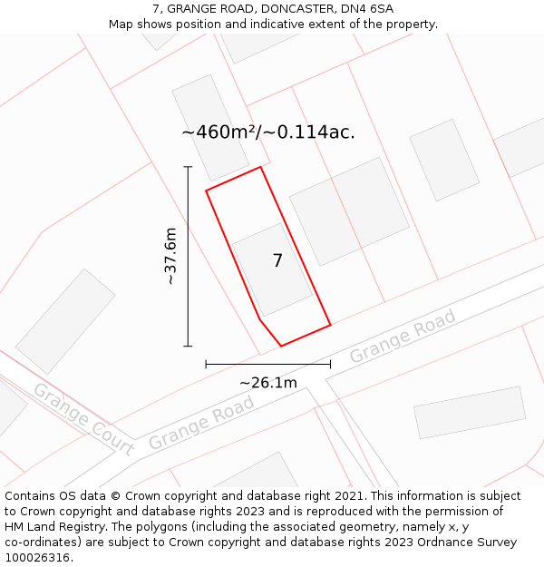 7, GRANGE ROAD, DONCASTER, DN4 6SA: Plot and title map