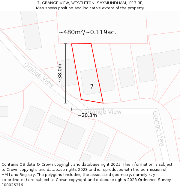 7, GRANGE VIEW, WESTLETON, SAXMUNDHAM, IP17 3EJ: Plot and title map