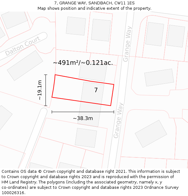 7, GRANGE WAY, SANDBACH, CW11 1ES: Plot and title map