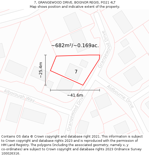 7, GRANGEWOOD DRIVE, BOGNOR REGIS, PO21 4LT: Plot and title map