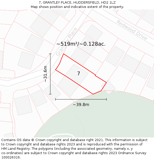 7, GRANTLEY PLACE, HUDDERSFIELD, HD2 1LZ: Plot and title map