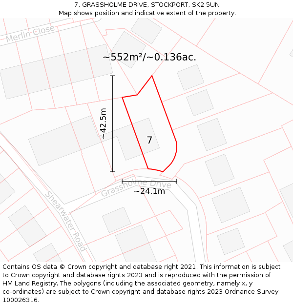 7, GRASSHOLME DRIVE, STOCKPORT, SK2 5UN: Plot and title map