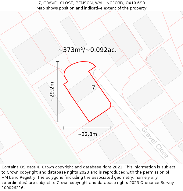 7, GRAVEL CLOSE, BENSON, WALLINGFORD, OX10 6SR: Plot and title map