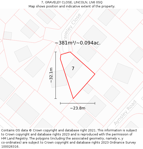 7, GRAVELEY CLOSE, LINCOLN, LN6 0SQ: Plot and title map