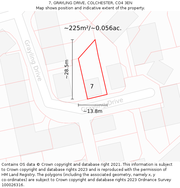 7, GRAYLING DRIVE, COLCHESTER, CO4 3EN: Plot and title map