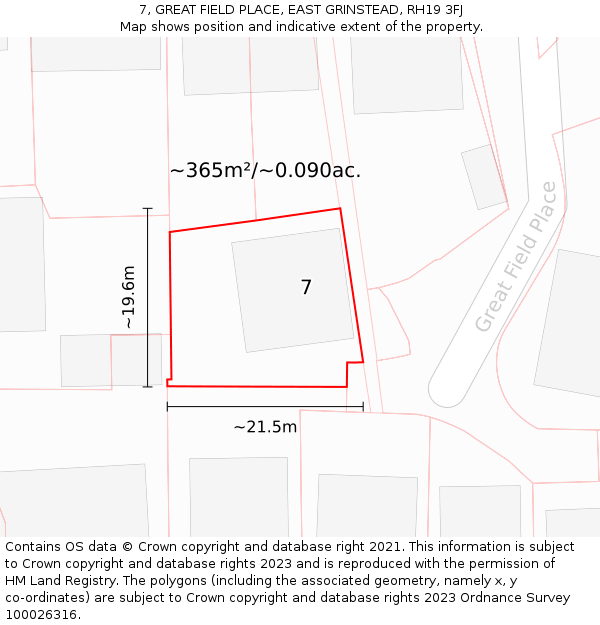 7, GREAT FIELD PLACE, EAST GRINSTEAD, RH19 3FJ: Plot and title map