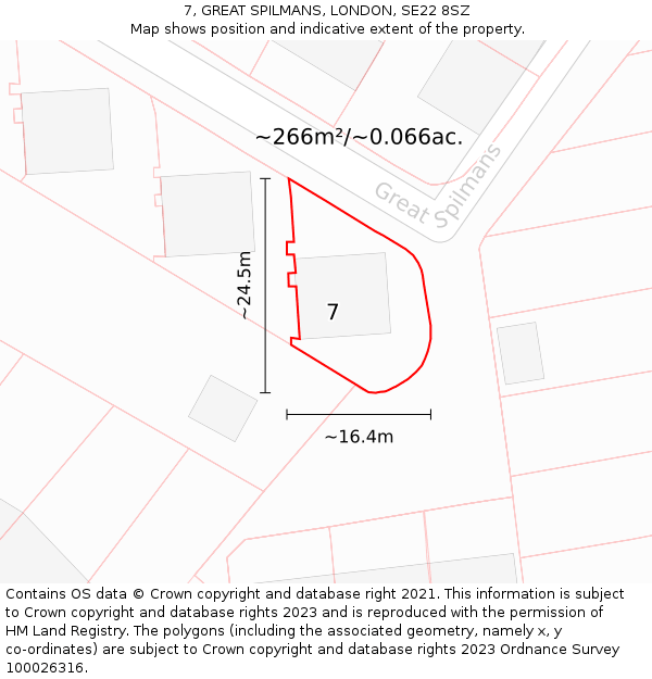 7, GREAT SPILMANS, LONDON, SE22 8SZ: Plot and title map