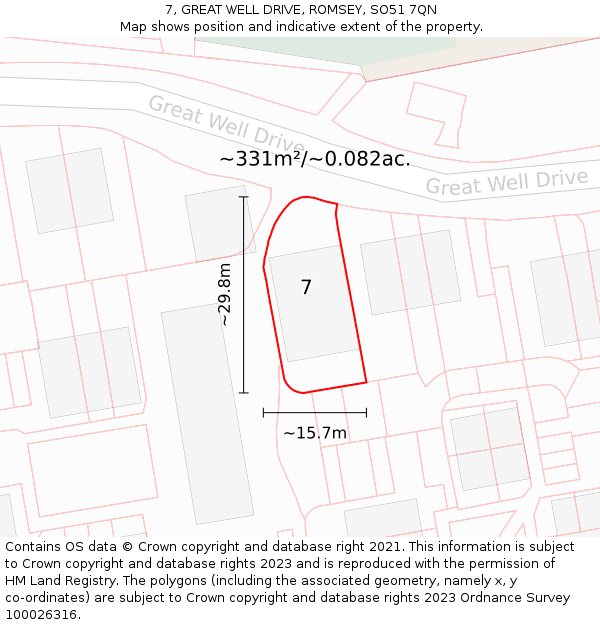 7, GREAT WELL DRIVE, ROMSEY, SO51 7QN: Plot and title map