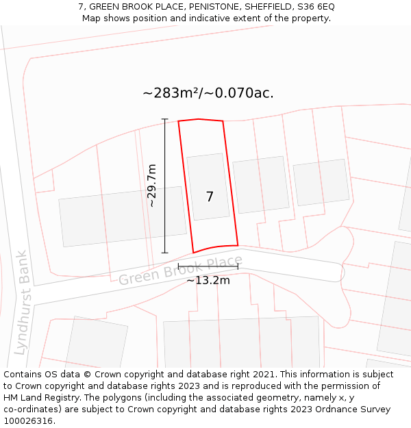 7, GREEN BROOK PLACE, PENISTONE, SHEFFIELD, S36 6EQ: Plot and title map