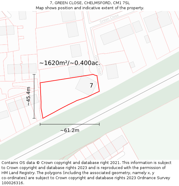 7, GREEN CLOSE, CHELMSFORD, CM1 7SL: Plot and title map