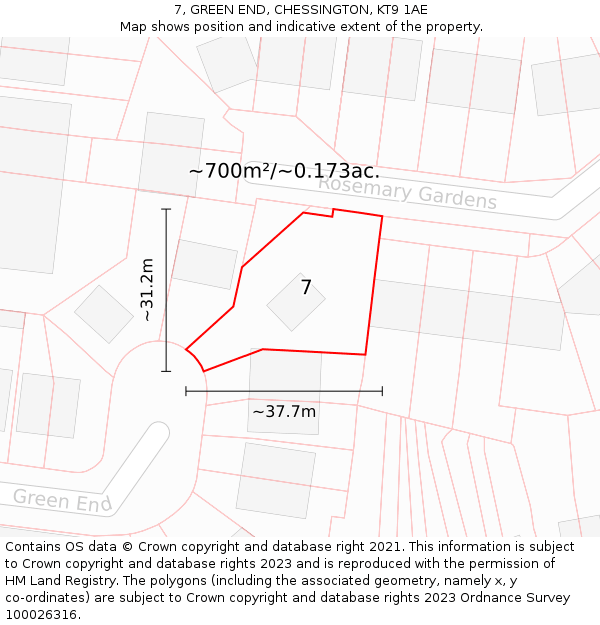 7, GREEN END, CHESSINGTON, KT9 1AE: Plot and title map