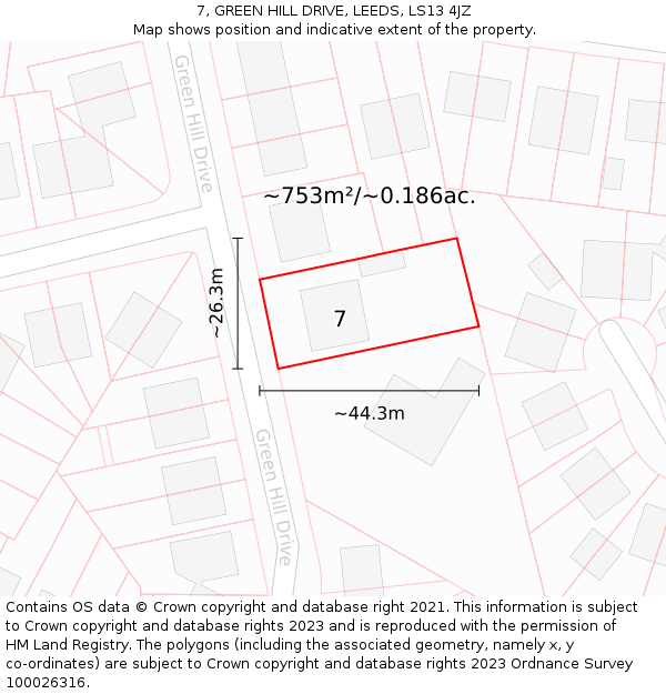 7, GREEN HILL DRIVE, LEEDS, LS13 4JZ: Plot and title map