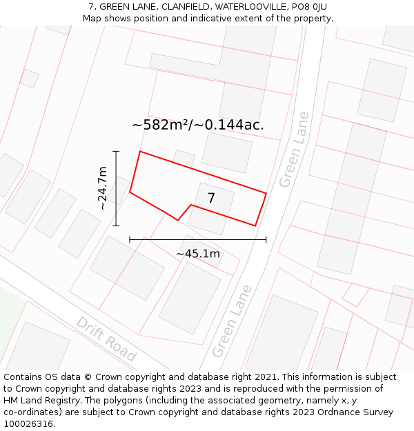 7, GREEN LANE, CLANFIELD, WATERLOOVILLE, PO8 0JU: Plot and title map