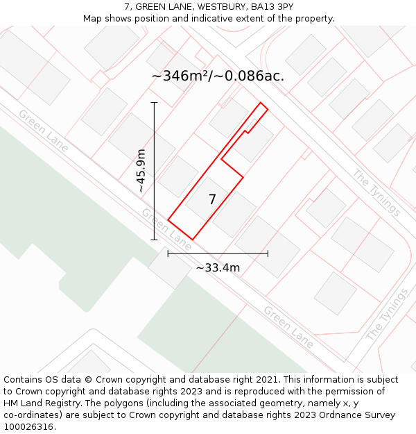 7, GREEN LANE, WESTBURY, BA13 3PY: Plot and title map