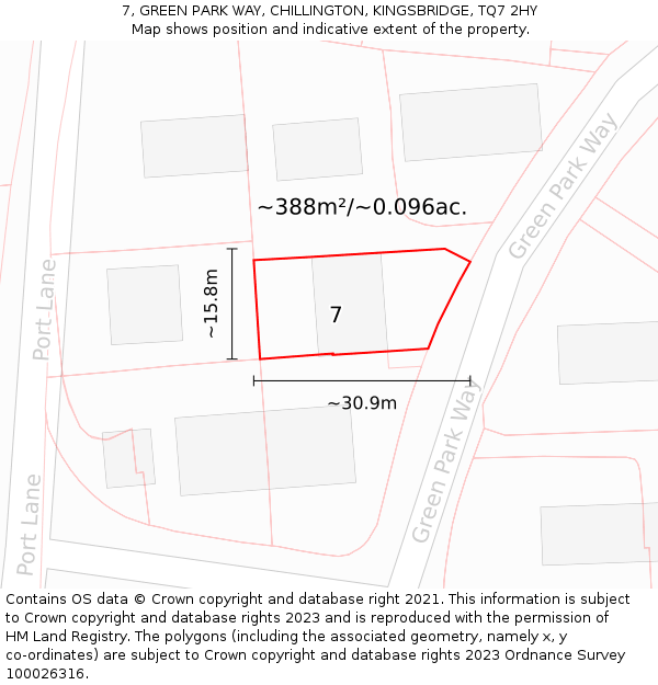 7, GREEN PARK WAY, CHILLINGTON, KINGSBRIDGE, TQ7 2HY: Plot and title map