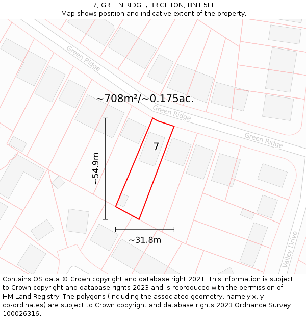 7, GREEN RIDGE, BRIGHTON, BN1 5LT: Plot and title map