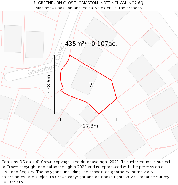 7, GREENBURN CLOSE, GAMSTON, NOTTINGHAM, NG2 6QL: Plot and title map