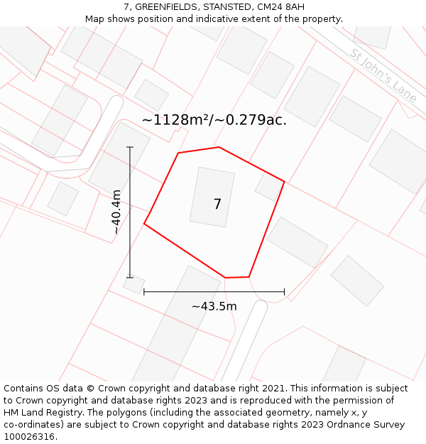 7, GREENFIELDS, STANSTED, CM24 8AH: Plot and title map