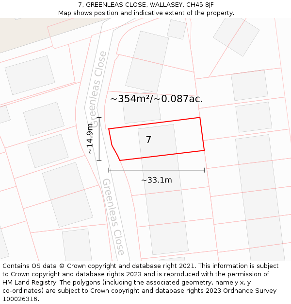 7, GREENLEAS CLOSE, WALLASEY, CH45 8JF: Plot and title map