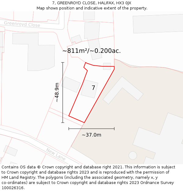 7, GREENROYD CLOSE, HALIFAX, HX3 0JX: Plot and title map