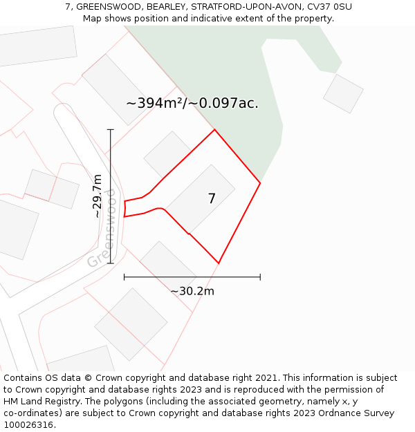 7, GREENSWOOD, BEARLEY, STRATFORD-UPON-AVON, CV37 0SU: Plot and title map