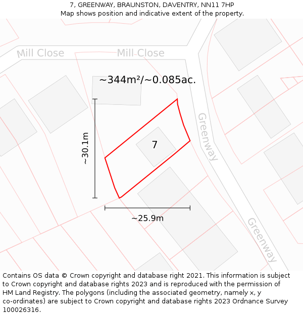 7, GREENWAY, BRAUNSTON, DAVENTRY, NN11 7HP: Plot and title map