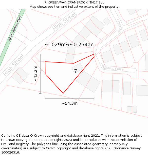 7, GREENWAY, CRANBROOK, TN17 3LL: Plot and title map