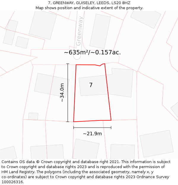 7, GREENWAY, GUISELEY, LEEDS, LS20 8HZ: Plot and title map