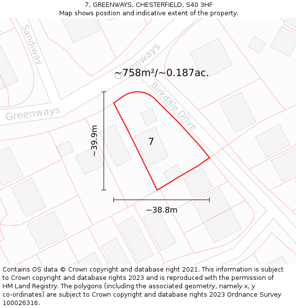 7, GREENWAYS, CHESTERFIELD, S40 3HF: Plot and title map