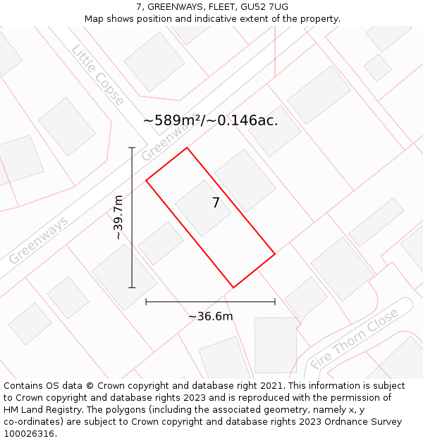 7, GREENWAYS, FLEET, GU52 7UG: Plot and title map