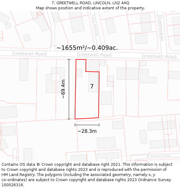 7, GREETWELL ROAD, LINCOLN, LN2 4AQ: Plot and title map
