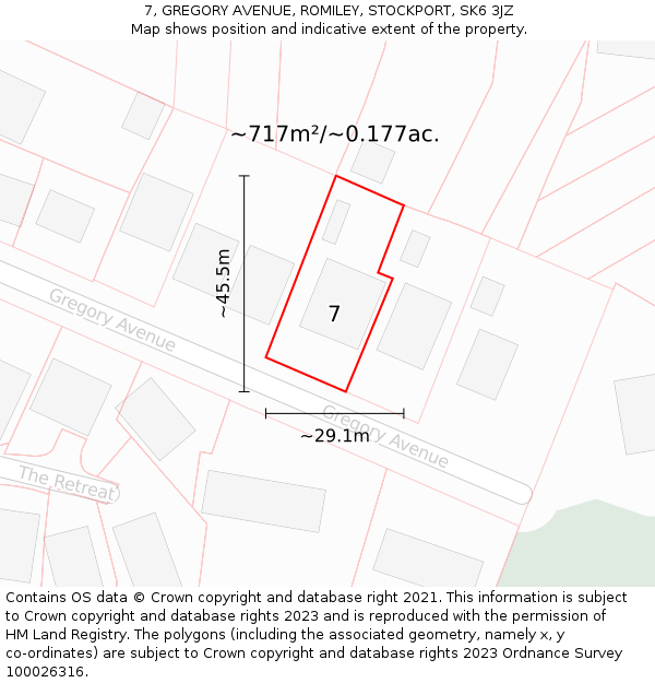 7, GREGORY AVENUE, ROMILEY, STOCKPORT, SK6 3JZ: Plot and title map